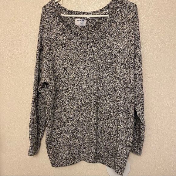 Old Navy Sweaters - Old Navy long Tunic Navy Marled Sweater 100% cotton scoop boat neckline -L